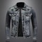Men's Vintage Motorcycle Denim Jacket, Trendy Stand Collar Zip Up Lapel, Casual Retro Sports Top, Unique Brand Jacket