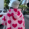 Harajuku Heart Print Plush Jacket Womens Winter Korean Streetwear Thick Warm Hooded Coat Couple Out 0