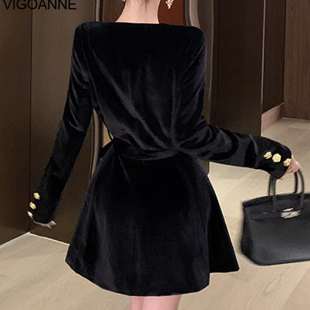 Elegant Black Velvet Dress, Sexy Tight Short Dress, Korean Style Long Sleeve, Lady Evening Party Dress for Spring Autumn