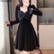 Elegant Korean Dress, Women Long Sleeve, Patchwork Velvet Dress, Crystal Evening Party, Tight Short Dress, Spring Autumn