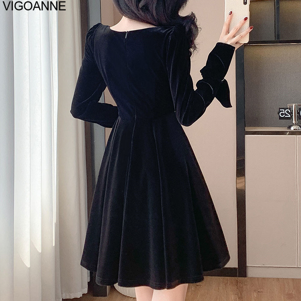 Elegant Korean Dress, Women Long Sleeve, Patchwork Velvet Dress, Crystal Evening Party, Tight Short Dress, Spring Autumn