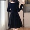 Elegant Korean Dress, Women Long Sleeve, Patchwork Velvet Dress, Crystal Evening Party, Tight Short Dress, Spring Autumn