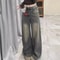 Vintage Distressed Wide Leg Jeans, Womens Loose Fit Slimming Trousers, Draped Versatile Trailing Style, Spring Summer
