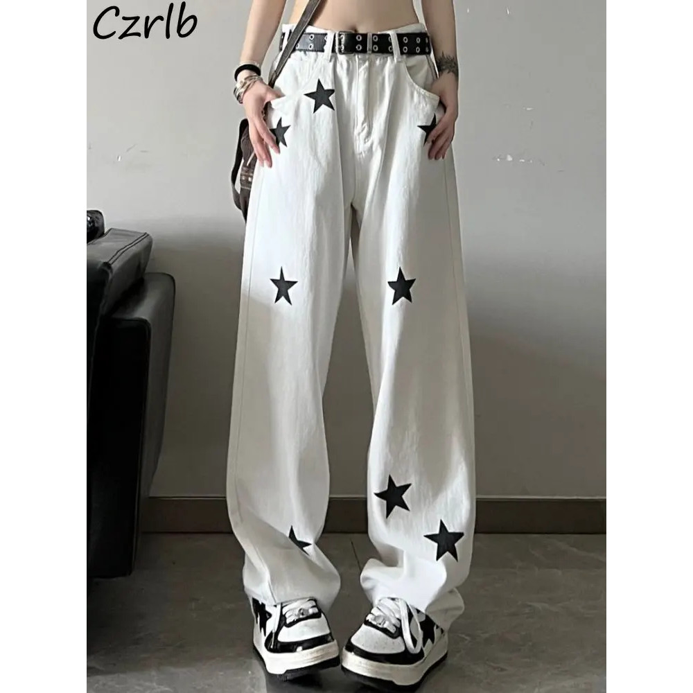 Women's Y2K Wide Leg Jeans, High Waisted Baggy Vintage Chic, Harajuku Streetwear, Unisex Casual All-Match Denim