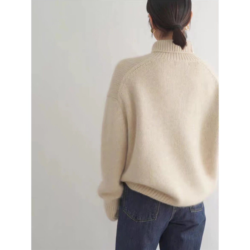 Women's Turtleneck Cashmere Sweater, 100% Pure Wool Knit, Loose Fit Pullover for Autumn Winter