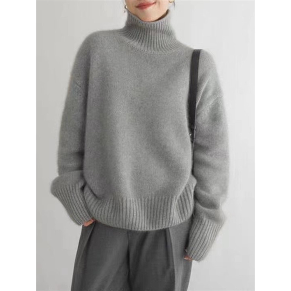Women's Turtleneck Cashmere Sweater, 100% Pure Wool Knit, Loose Fit Pullover for Autumn Winter