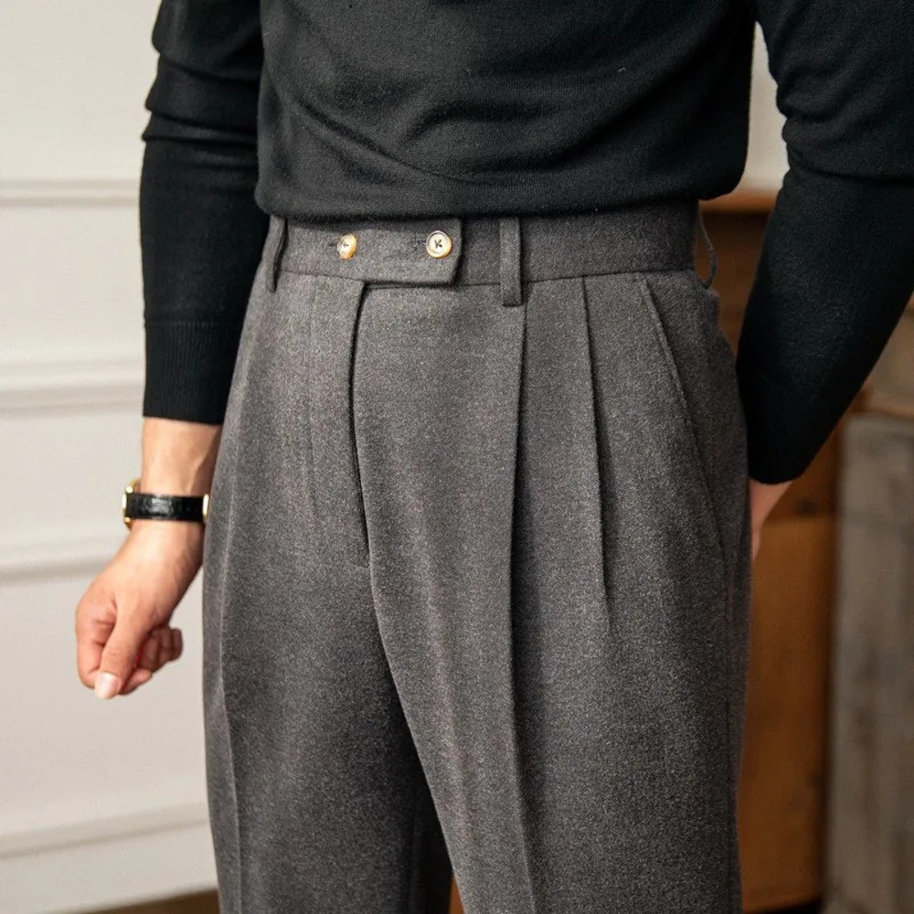 Mens Warm Wool Blend Pants, High Waisted Straight Leg Trousers for Autumn Winter Casual Suit Pant, Versatile Solid Color