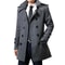 Mens Winter Woolen Trench Coat British Style Double Breasted Slimming Overcoat Medium Length 2