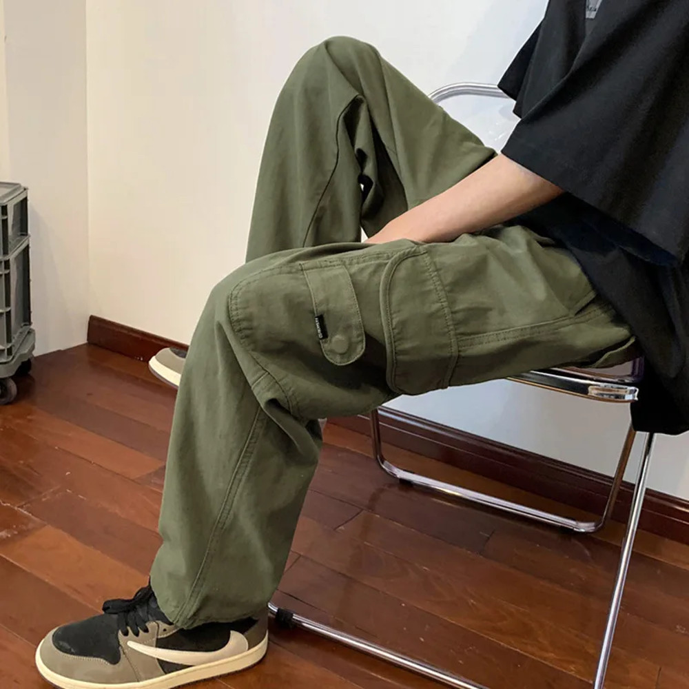Unisex Cargo Pants, Loose Fit Streetwear, Solid Color Wide Leg Trousers, Trendy and Versatile