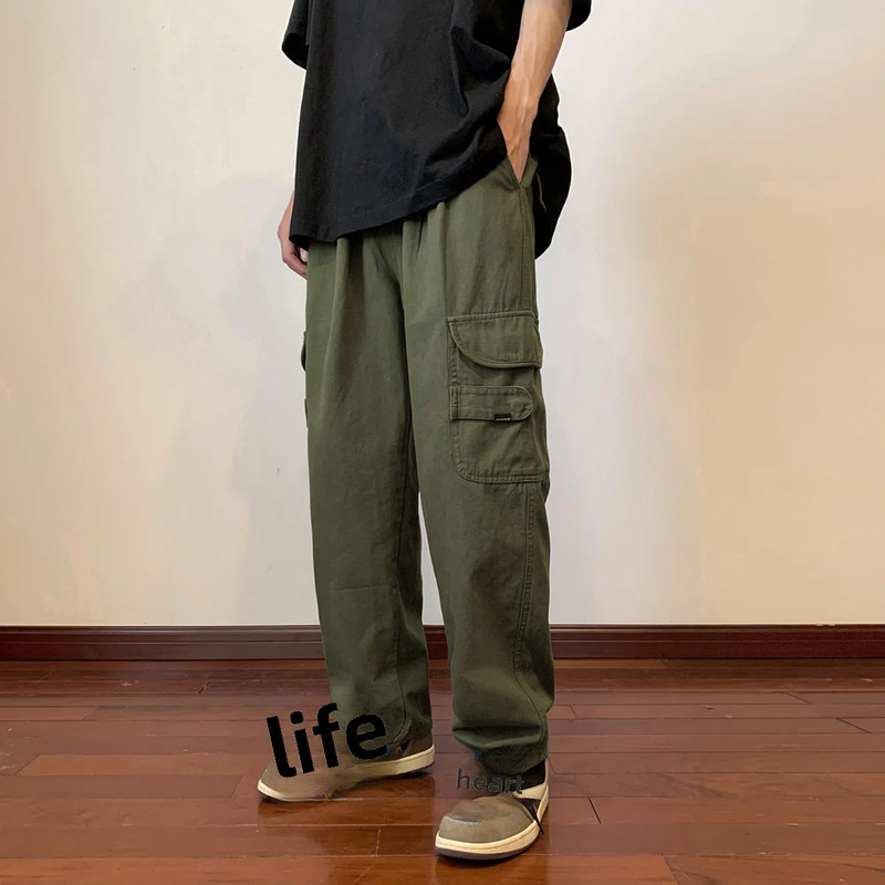 Unisex Cargo Pants, Loose Fit Streetwear, Solid Color Wide Leg Trousers, Trendy and Versatile