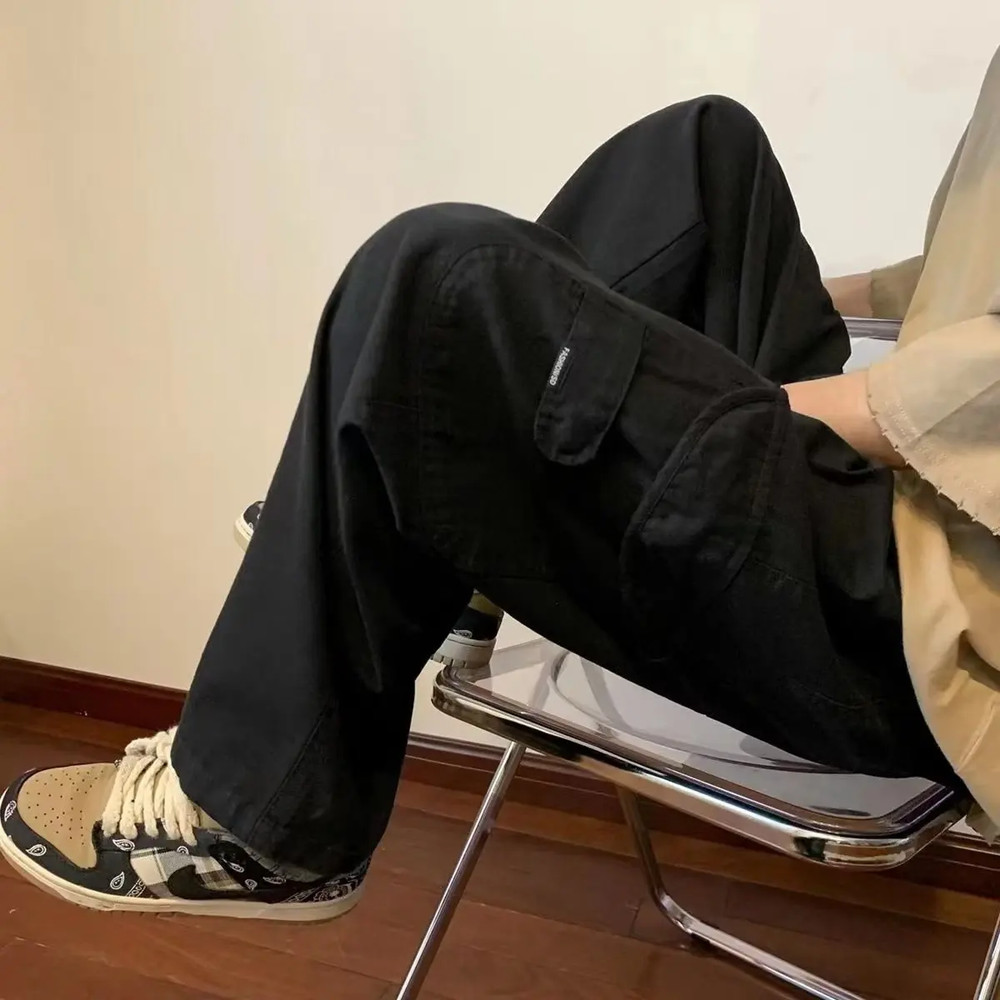 Unisex Cargo Pants, Loose Fit Streetwear, Solid Color Wide Leg Trousers, Trendy and Versatile