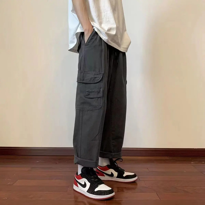 Unisex Cargo Pants, Loose Fit Streetwear, Solid Color Wide Leg Trousers, Trendy and Versatile