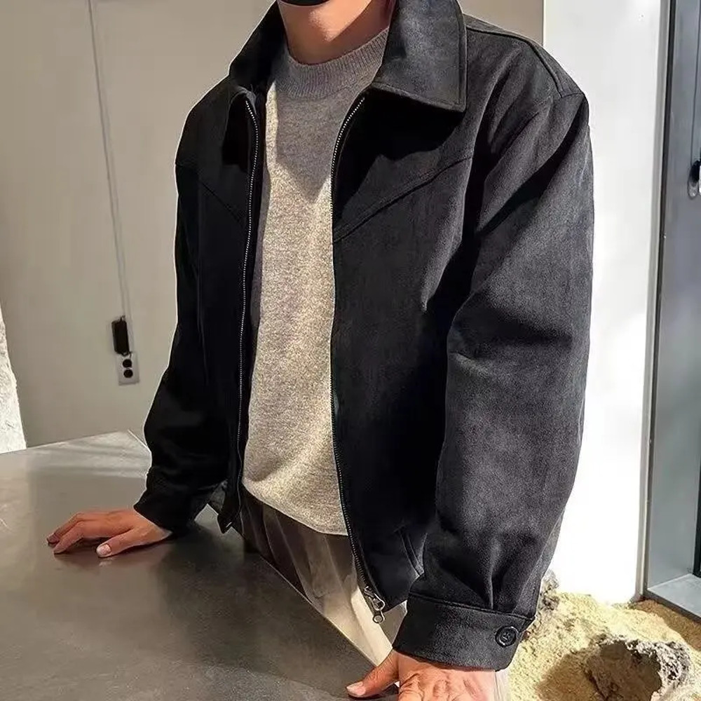 Vintage American Style Leather Jacket for Men, Versatile Brown Coffee Color, Cropped Lapel Design for Autumn and Winter