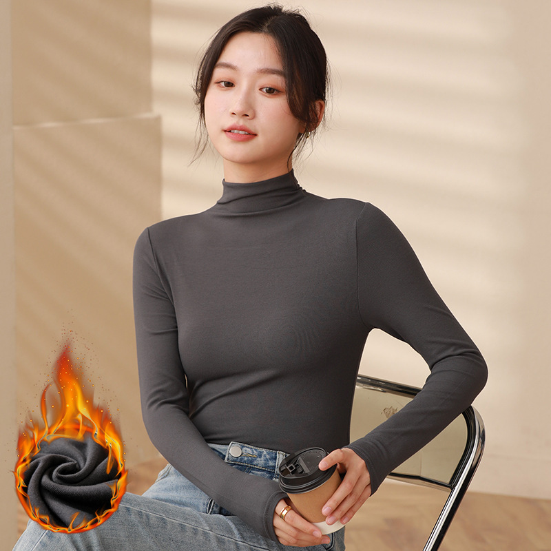 Womens Half Turtleneck Pullover Slim Black Modal Bottoming Shirt Thickened Long Sleeve Top For Autu