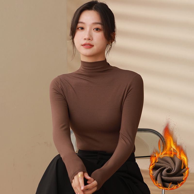 Womens Half Turtleneck Pullover Slim Black Modal Bottoming Shirt Thickened Long Sleeve Top For Autu