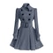 Women Vintage Double Breasted Coats Classic Long Trench With Belt Autumn Winter Slim Overcoat 9