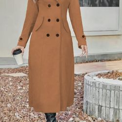 temperament women's slimming coat, double breasted wool blend coat, autumn and winter fashion with lining