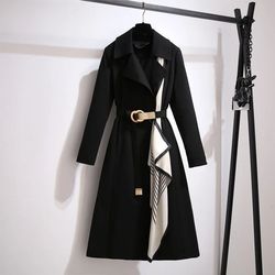 elegant women's long coat, loose fit, fashionable outerwear for spring and autumn, trendy and slimming large size jacket