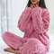 Soft Coral Velvet Pajamas Set for Women, Warm Jacquard Lounge wear, Cozy Winter Outerwear, Christmas wear