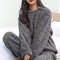 Soft Coral Velvet Pajamas Set for Women, Warm Jacquard Lounge wear, Cozy Winter Outerwear, Christmas wear