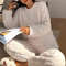 Soft Coral Velvet Pajamas Set for Women, Warm Jacquard Lounge wear, Cozy Winter Outerwear, Christmas wear