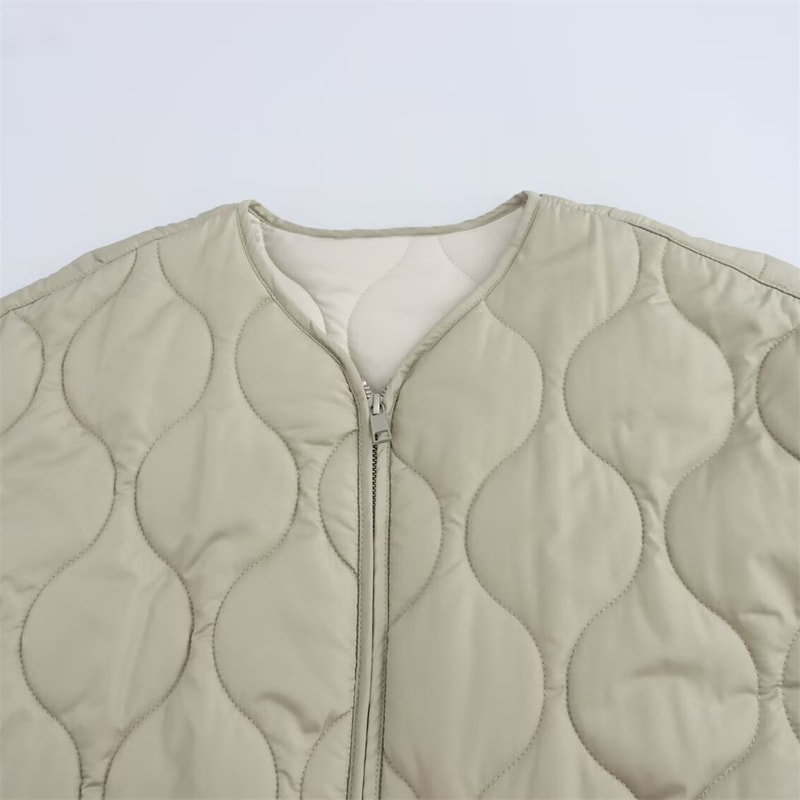 Women's Autumn Winter Cotton Jacket, Casual Long Sleeve Coat, Fashion Round Neck Zipper Design, Curled Edge