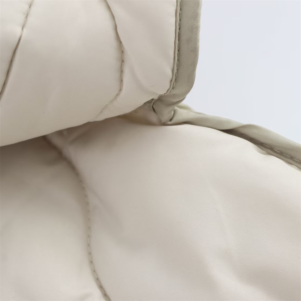 Women's Autumn Winter Cotton Jacket, Casual Long Sleeve Coat, Fashion Round Neck Zipper Design, Curled Edge