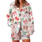 Women Festive Holiday Pajama Long Sleeve Lapel Shirt, Wide Leg Shorts, Christmas Print Sleepwear Collection