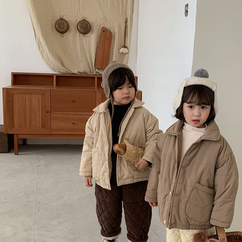 Warm Winter Jacket for Girls, Padded Toddler Coat, Thickened Cotton Parka, Solid Color Fashion Outwear