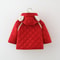 Winter Baby Girls Cotton Coat, Thick Rabbit Ear Hood, Diamond Grid Pattern, Two Pocket Jacket