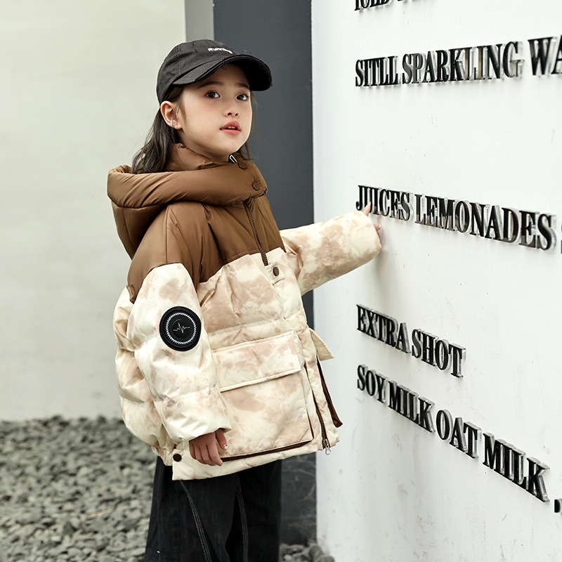 Gradient Patch Winter Down Jacket, Warm Thick Hooded Parka for Girls, Kid Girl Coat for Ages 3-10 Years