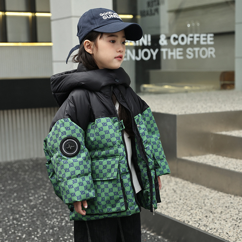 Gradient Patch Winter Down Jacket, Warm Thick Hooded Parka for Girls, Kid Girl Coat for Ages 3-10 Years