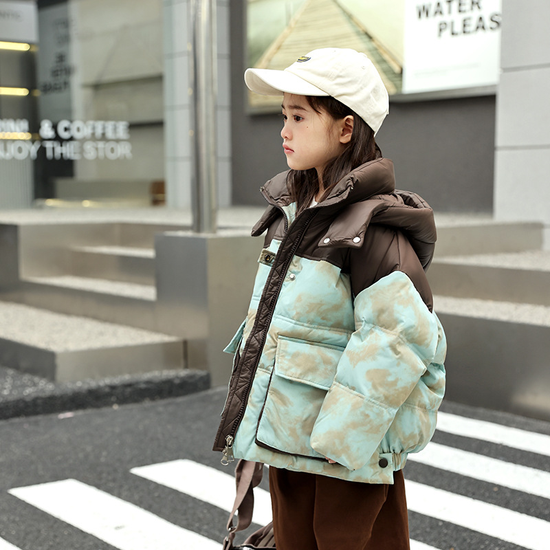 Gradient Patch Winter Down Jacket, Warm Thick Hooded Parka for Girls, Kid Girl Coat for Ages 3-10 Years
