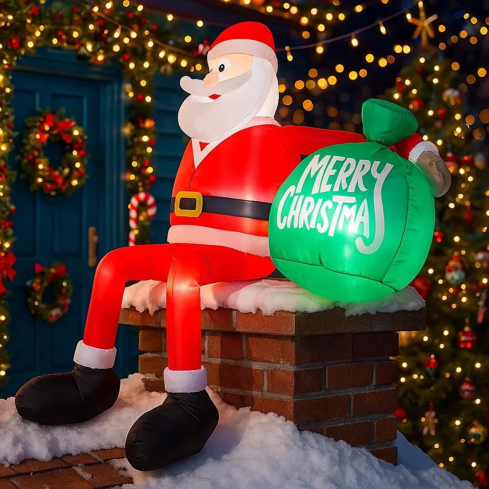 LED Lights Home Yard Ornaments Inflatable Toy Christmas Decorations Inflatable Santa Claus On Chimn 2