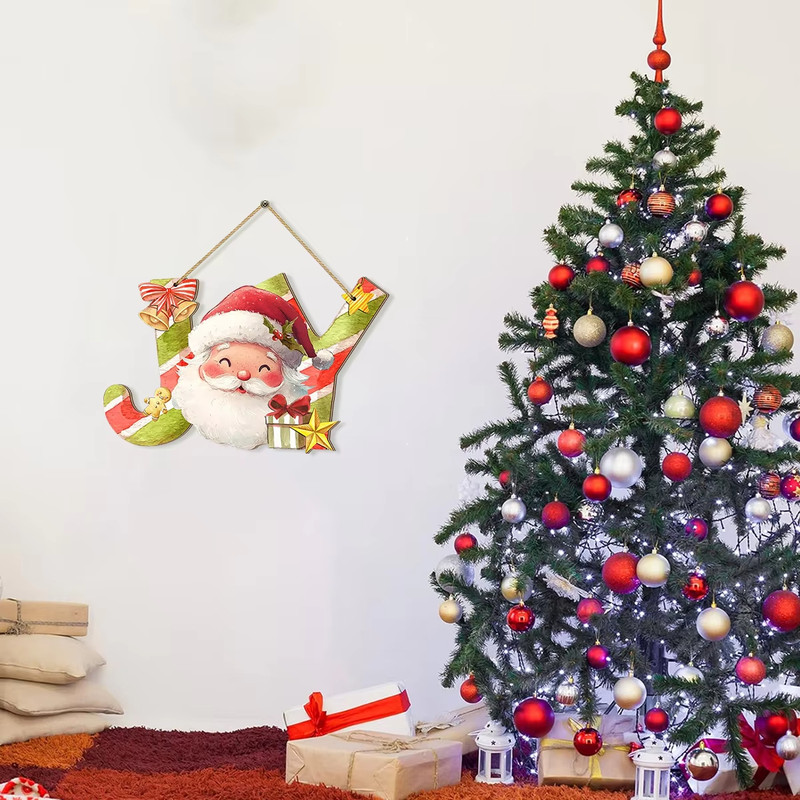 2D Flat Colorful Joy Christmas Decorations Xmas Wooden Sign Hanging Holiday Home Decor Gifts 2