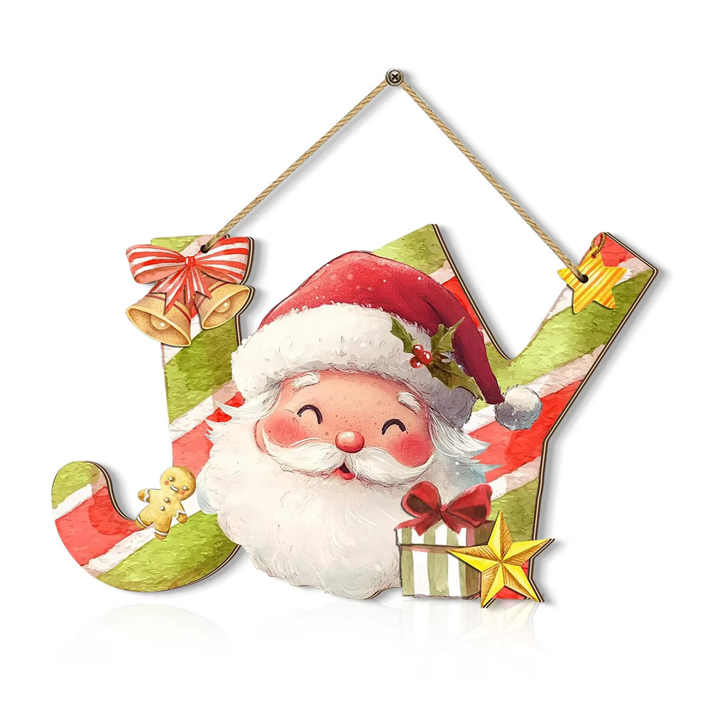 2D Flat Colorful Joy Christmas Decorations Xmas Wooden Sign Hanging Holiday Home Decor Gifts 3