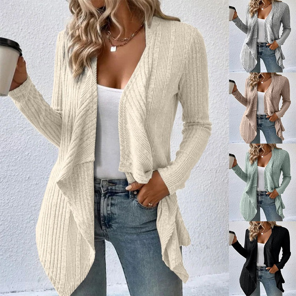 Autumn Winter Womens Knitted Sweater Jacket, Loose Long Sleeve Cardigan Top, Solid Color Casual Fashion Outerwear