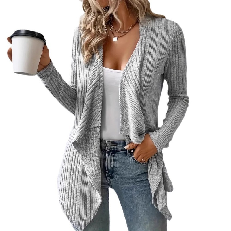 Autumn Winter Womens Knitted Sweater Jacket, Loose Long Sleeve Cardigan Top, Solid Color Casual Fashion Outerwear
