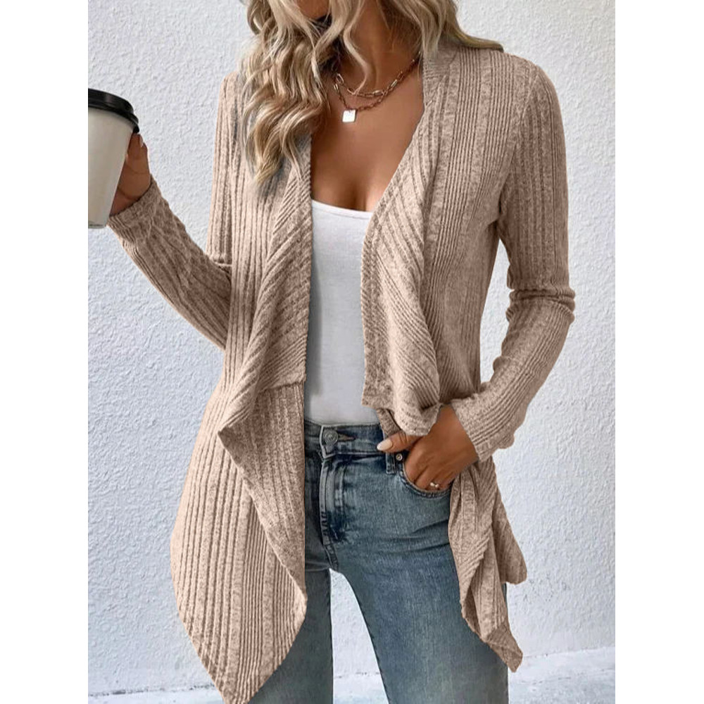 Autumn Winter Womens Knitted Sweater Jacket, Loose Long Sleeve Cardigan Top, Solid Color Casual Fashion Outerwear