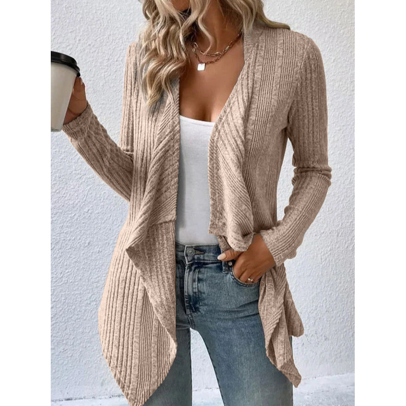 Autumn Winter Womens Knitted Sweater Jacket, Loose Long Sleeve Cardigan Top, Solid Color Casual Fashion Outerwear
