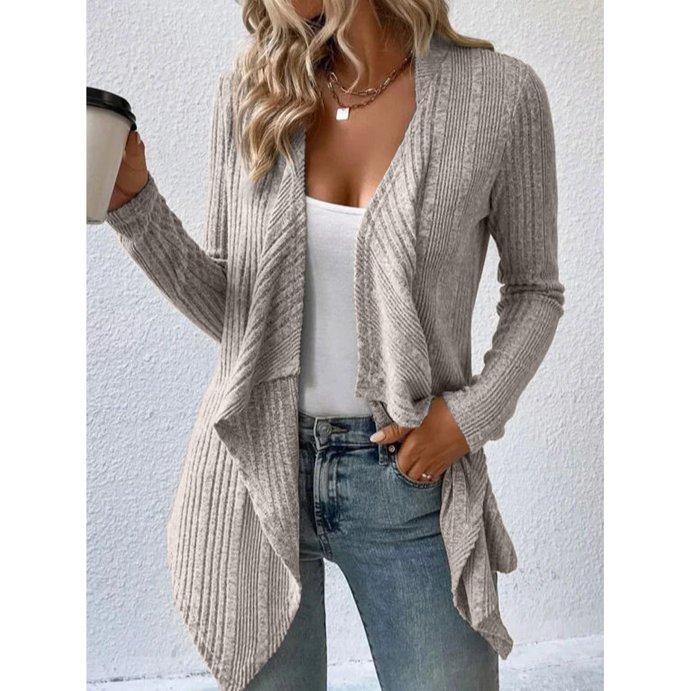 Autumn Winter Womens Knitted Sweater Jacket, Loose Long Sleeve Cardigan Top, Solid Color Casual Fashion Outerwear