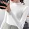 Autumn Winter Mock Neck, Vintage Solid Knitted Tops, Casual Slim Pullover for Women