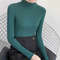 Autumn Winter Mock Neck, Vintage Solid Knitted Tops, Casual Slim Pullover for Women