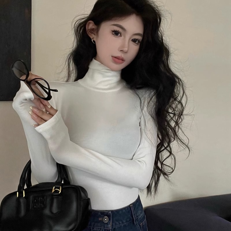 Winter Women Classic Long Sleeve Turtleneck Tops, Comfortable Thermal Pullover, Female Retro Versatile Elastic
