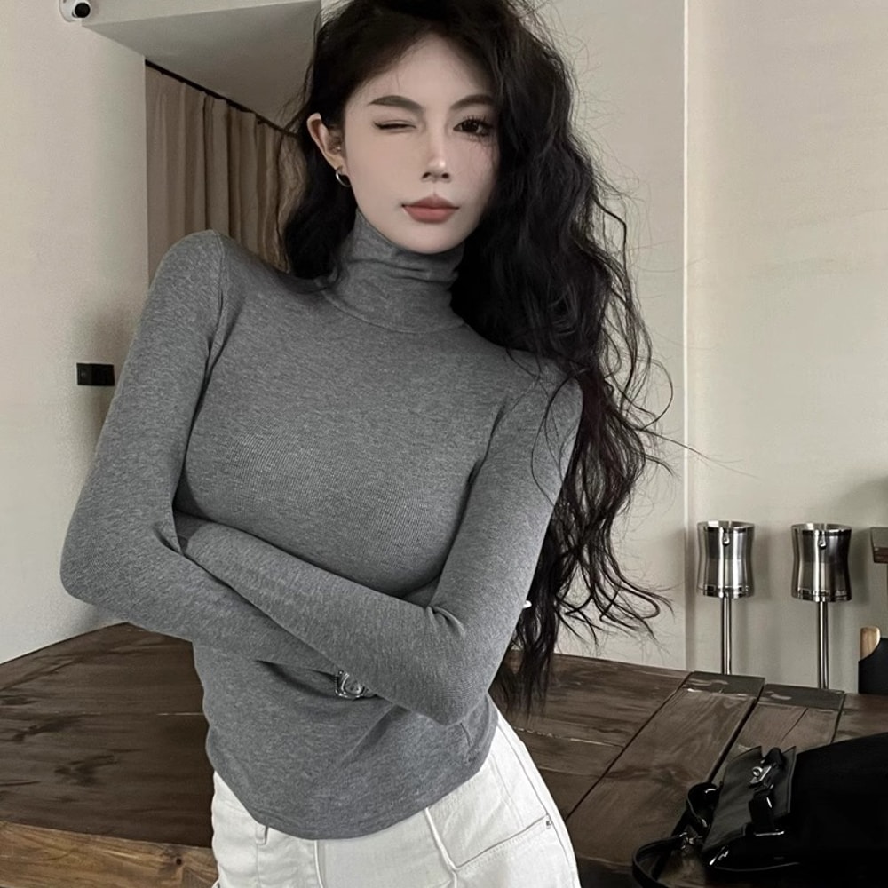 Winter Women Classic Long Sleeve Turtleneck Tops, Comfortable Thermal Pullover, Female Retro Versatile Elastic
