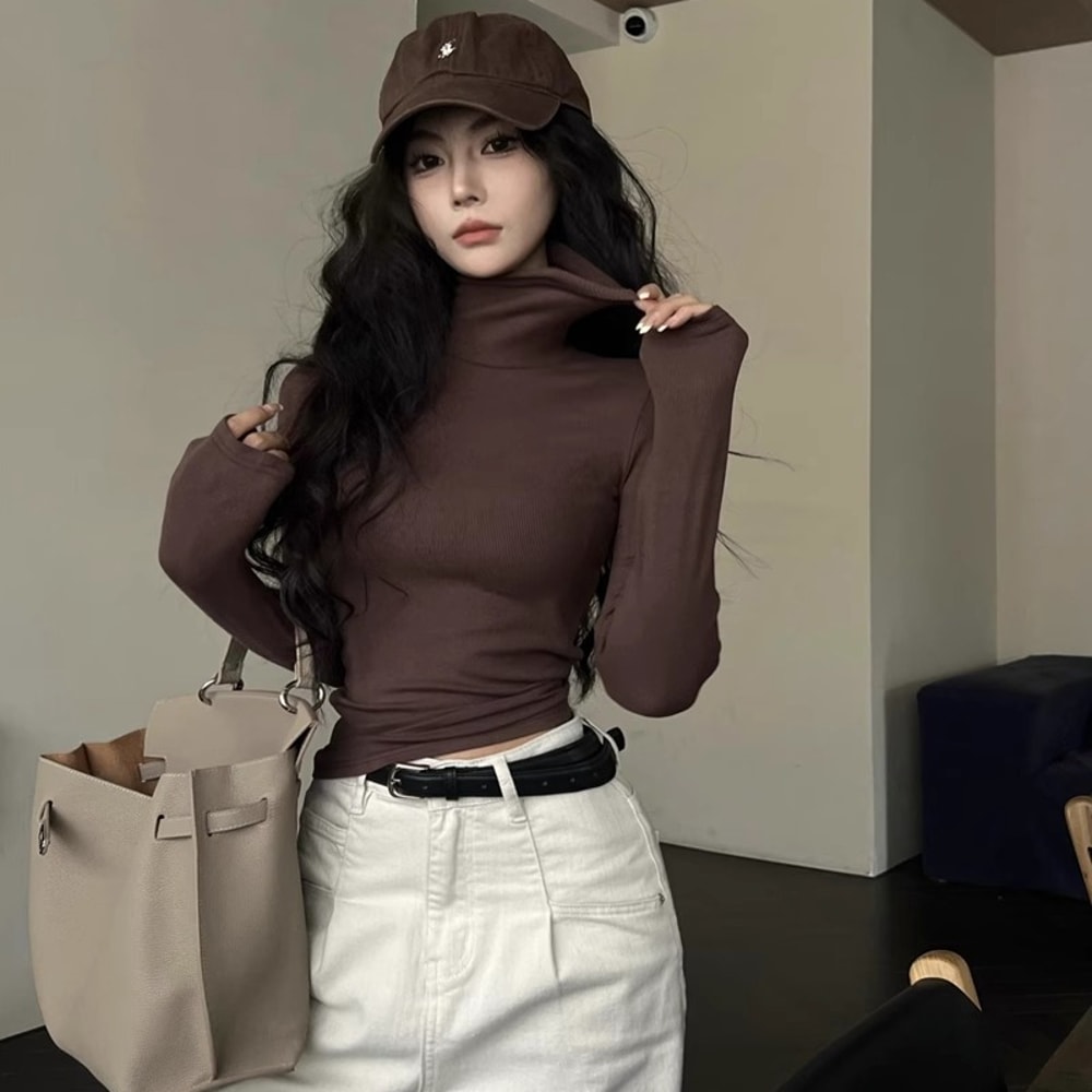 Winter Women Classic Long Sleeve Turtleneck Tops, Comfortable Thermal Pullover, Female Retro Versatile Elastic