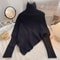 Autumn Winter Knit Sweater Vintage Irregular Loose Pullover Chic High Neck Women Fashion Tops 8