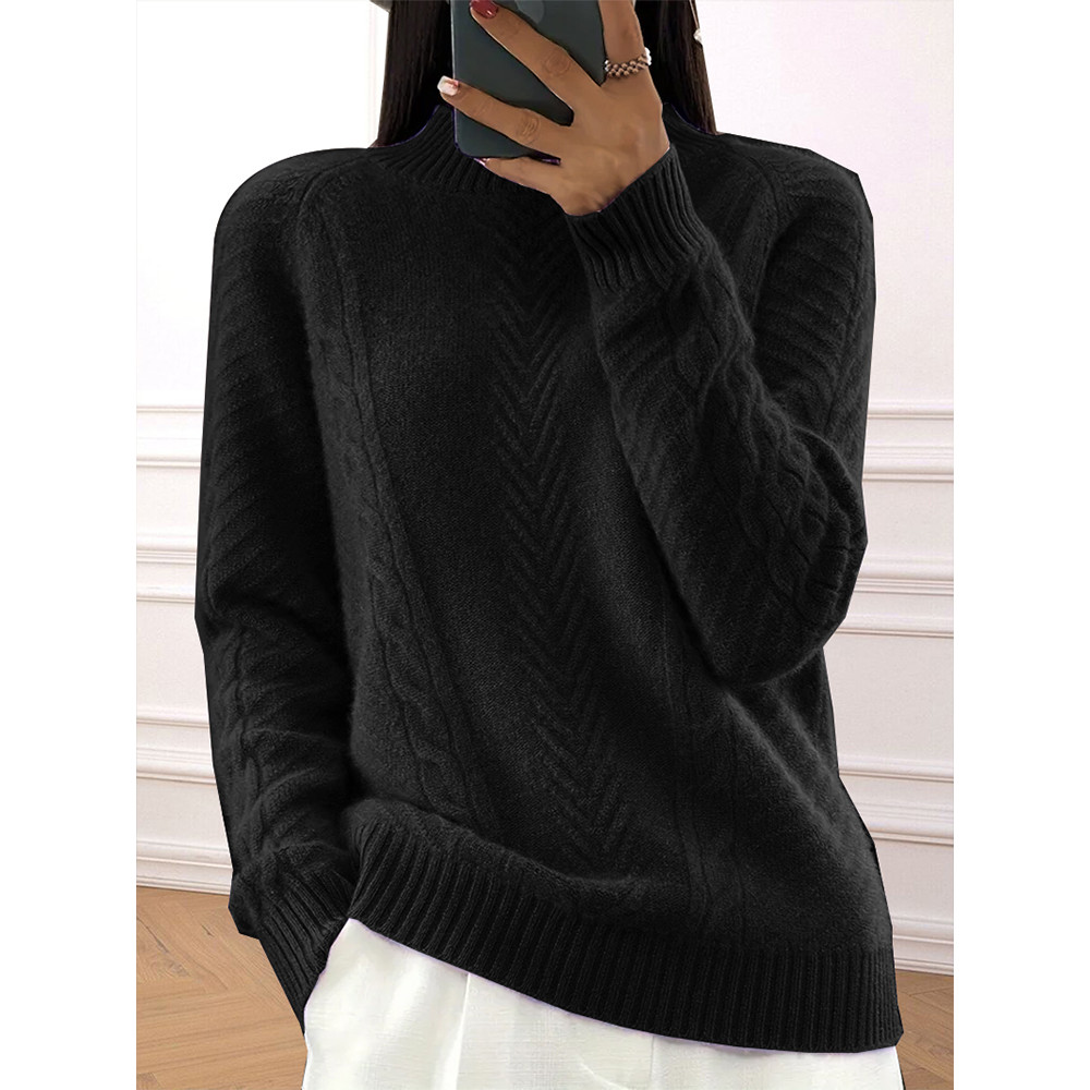 Plus Size Ribbed Pullover Sweater, High Neck Long Sleeve Casual Knit for Autumn And Winter