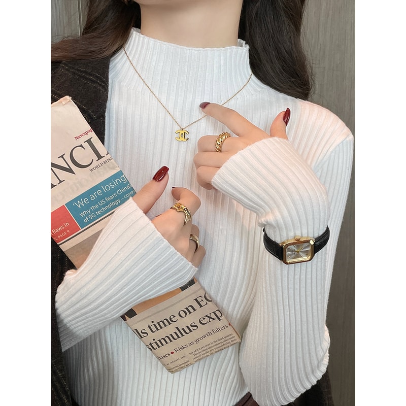 Women Long Sleeve Turtleneck Sweater, Chic Autumn Winter Knit Pullover, Solid Color Slim Casual Warm Jumper Top