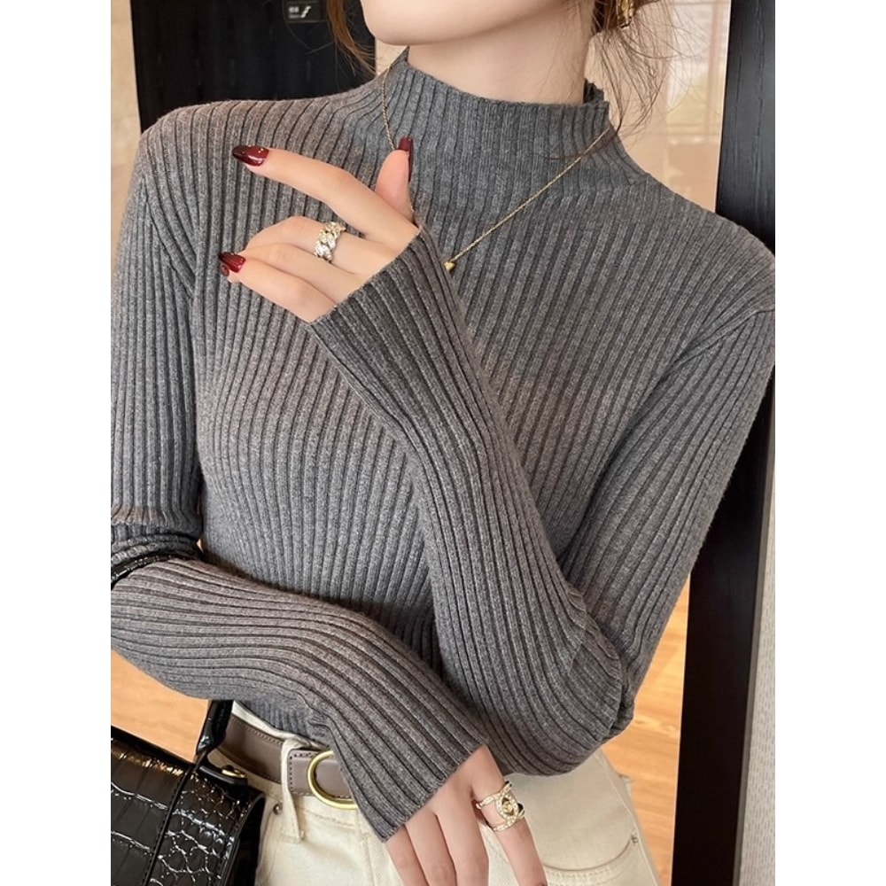 Women Long Sleeve Turtleneck Sweater, Chic Autumn Winter Knit Pullover, Solid Color Slim Casual Warm Jumper Top